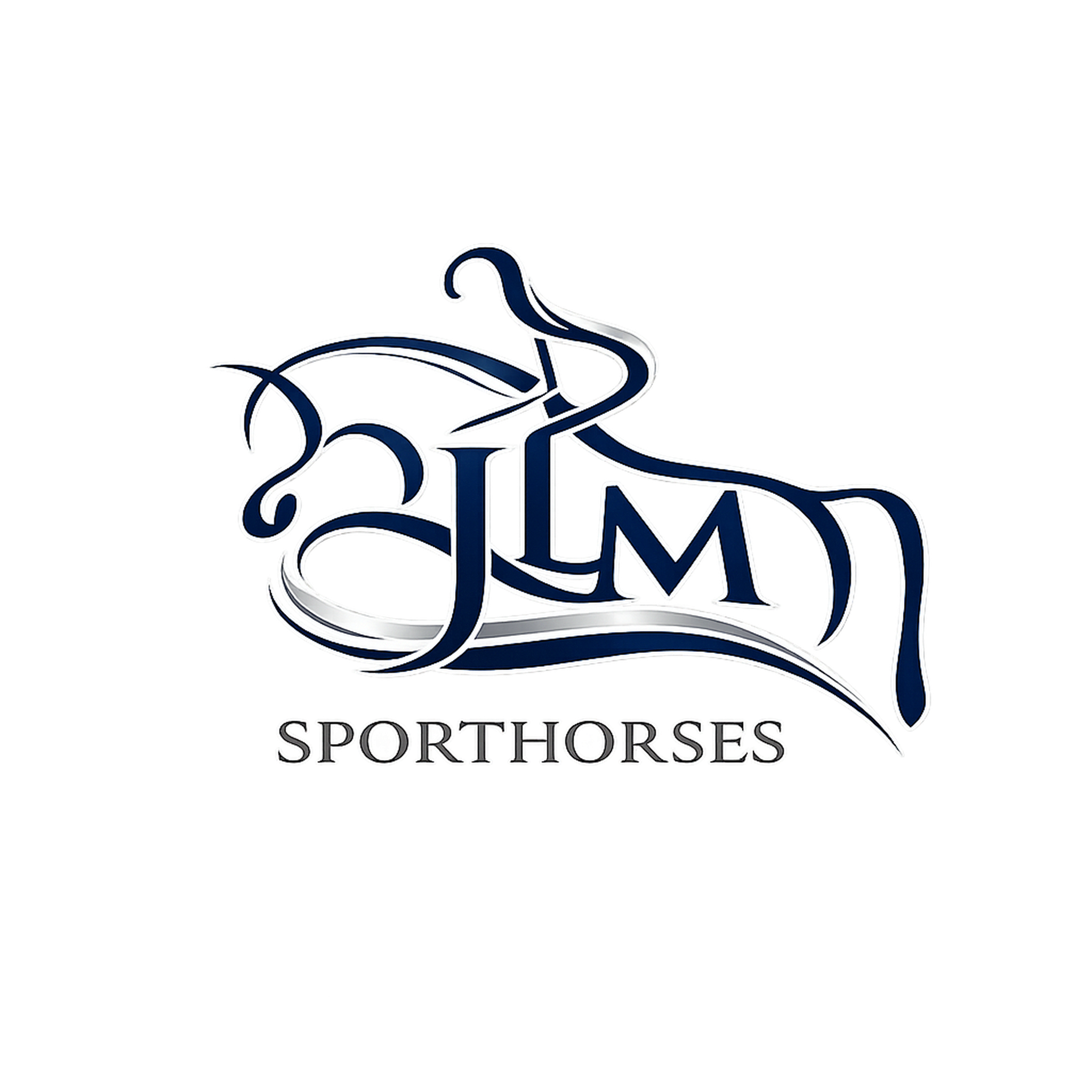 Logo for Sport Horses with a stylized dark blue horse head and flowing lines, and the words 'SPORT HORSES' underneath.