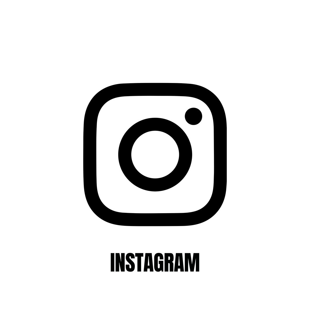 Instagram logo with the word 'Instagram' underneath, in black and white.