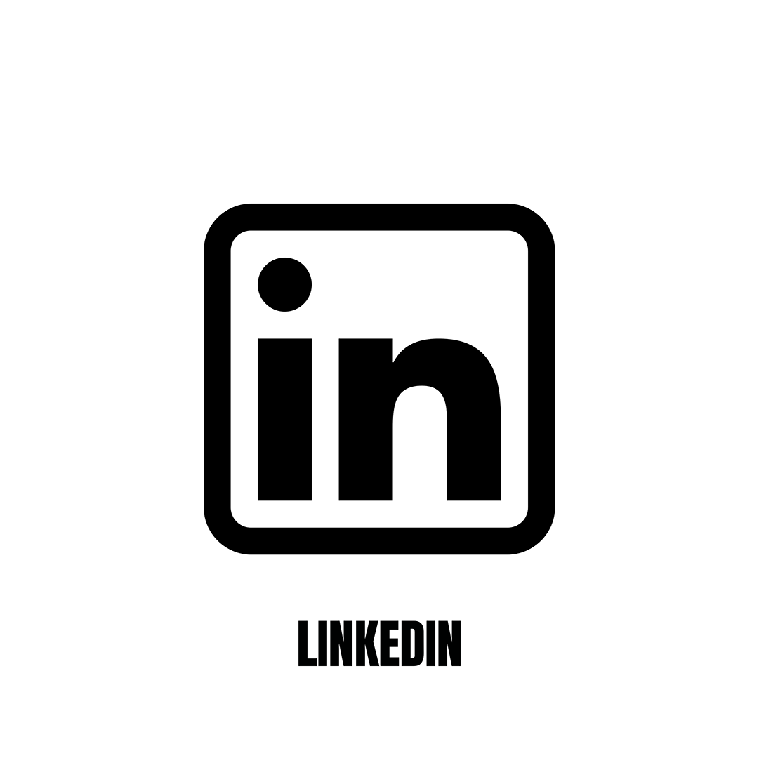 Black and white icon of the LinkedIn logo with the text 'LINKEDIN' below it.