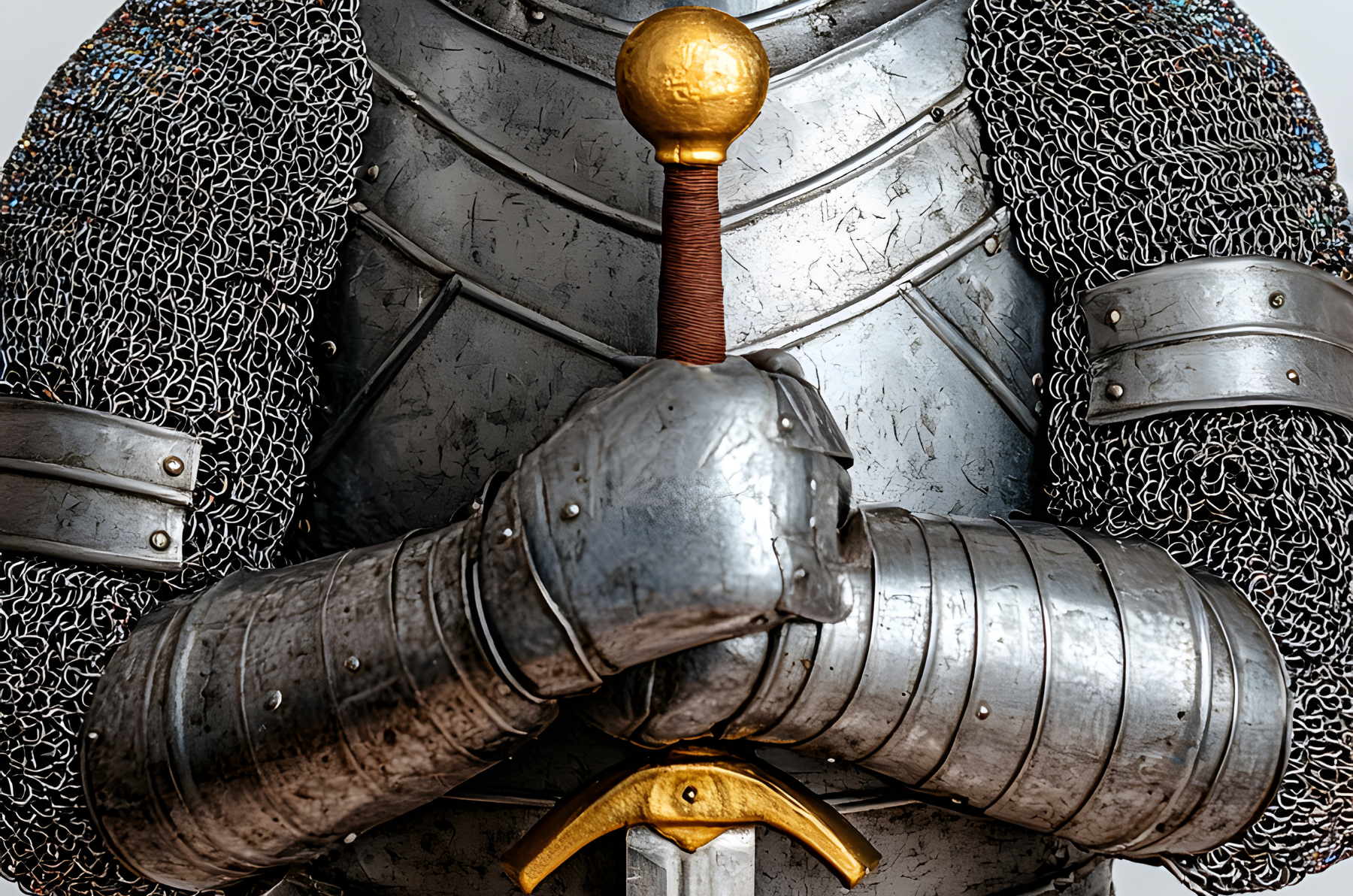 Photo of a knights wearing armor and holding a sword