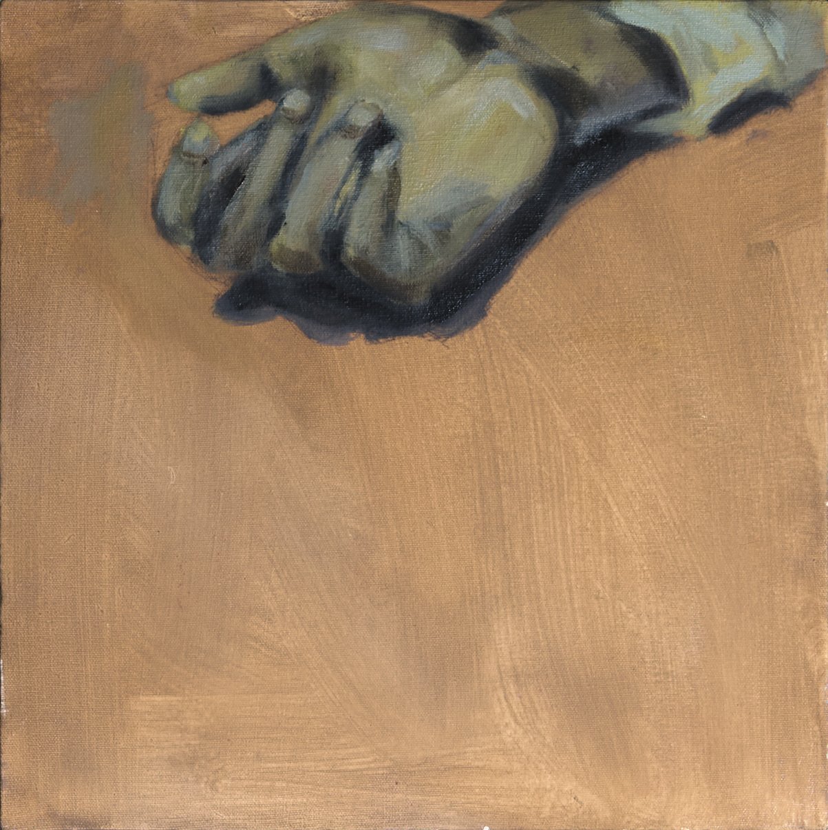 Dibujo de una mano cerrada sobre una superficie de color marrón