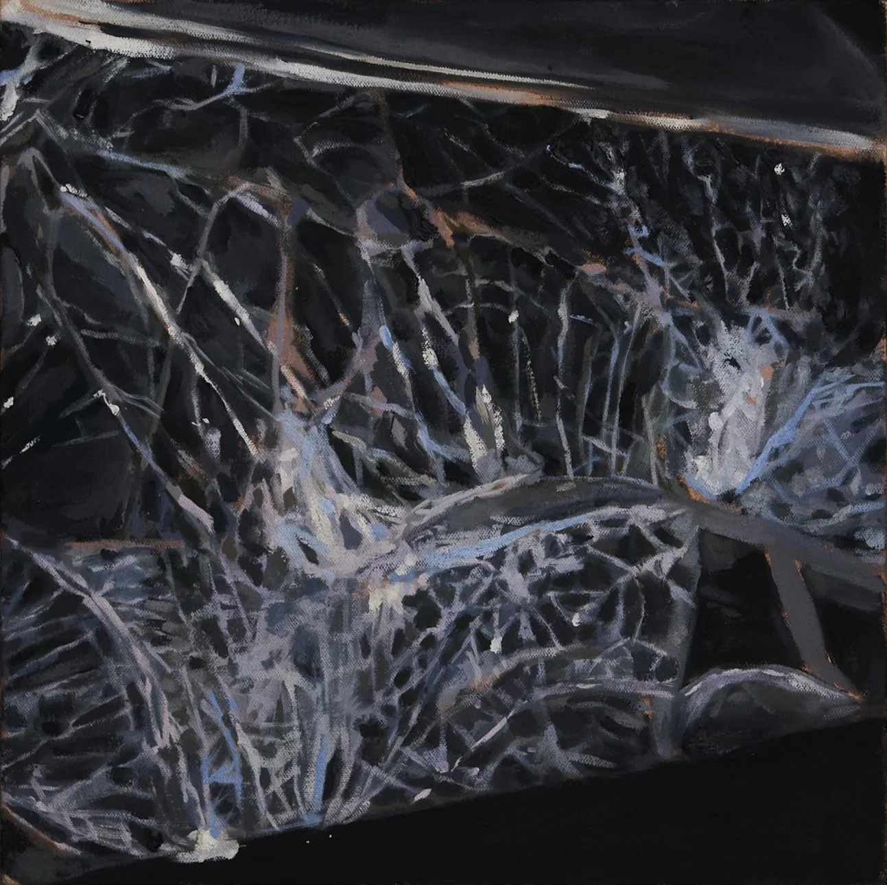 pintura de un parabrisas de coche completamente estrellado y roto