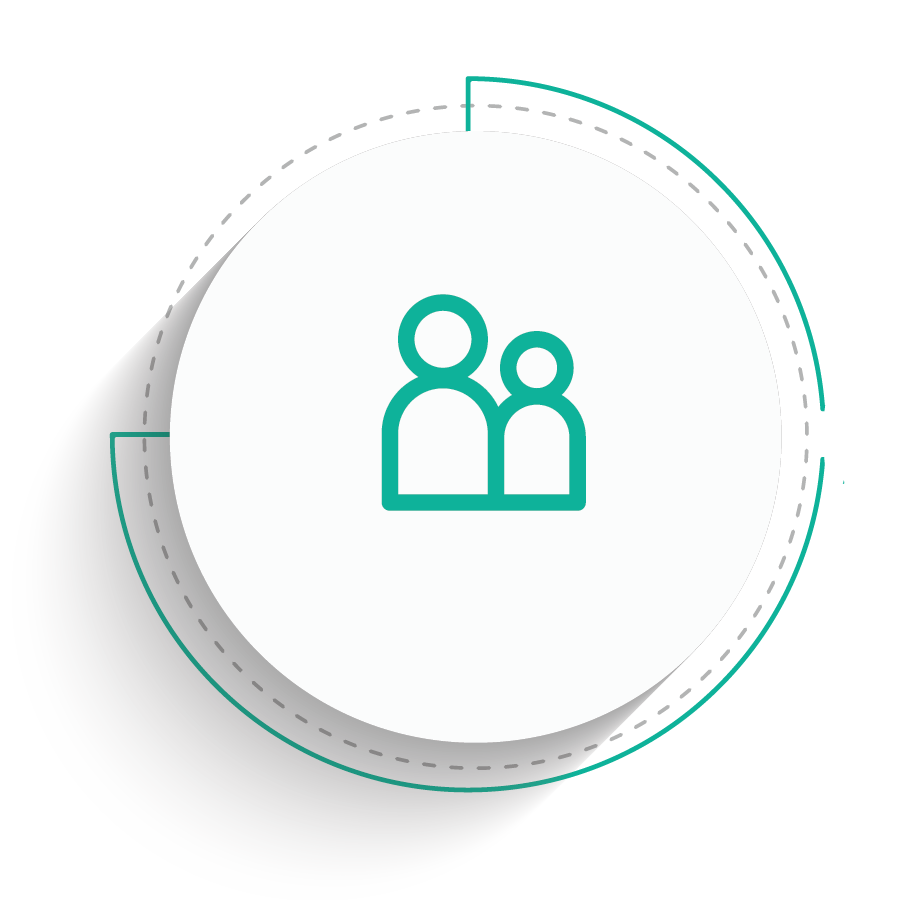 Icon of a person and a smaller person, representing a community or group.