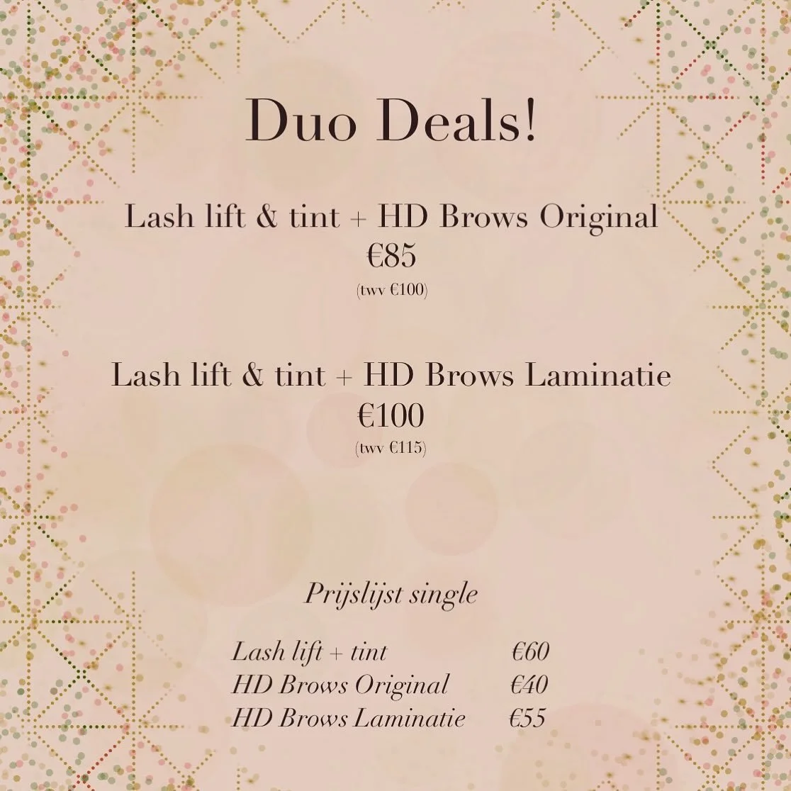 ✨ Kerst-Klaar in een handomdraai? Ontdek onze Exclusieve Duo Deals! ✨
De feestdagen staan voor de deur, en wij hebben de perfecte oplossing om jouw blik te laten stralen! Verwen jezelf of verras iemand met onze onweerstaanbare duo-behandelingen voor 