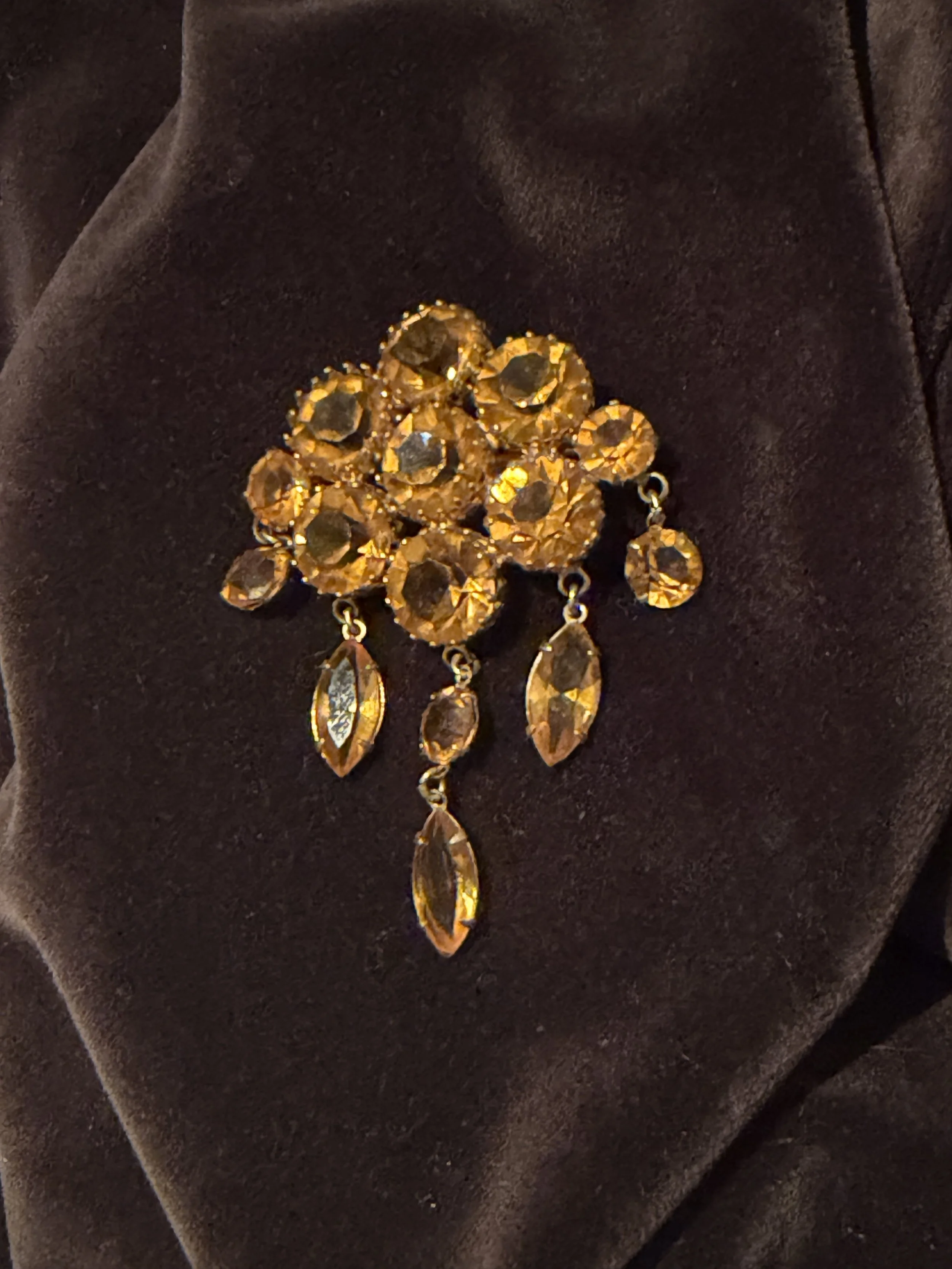 Vintage Citrine Rhinestone Brooch with drops