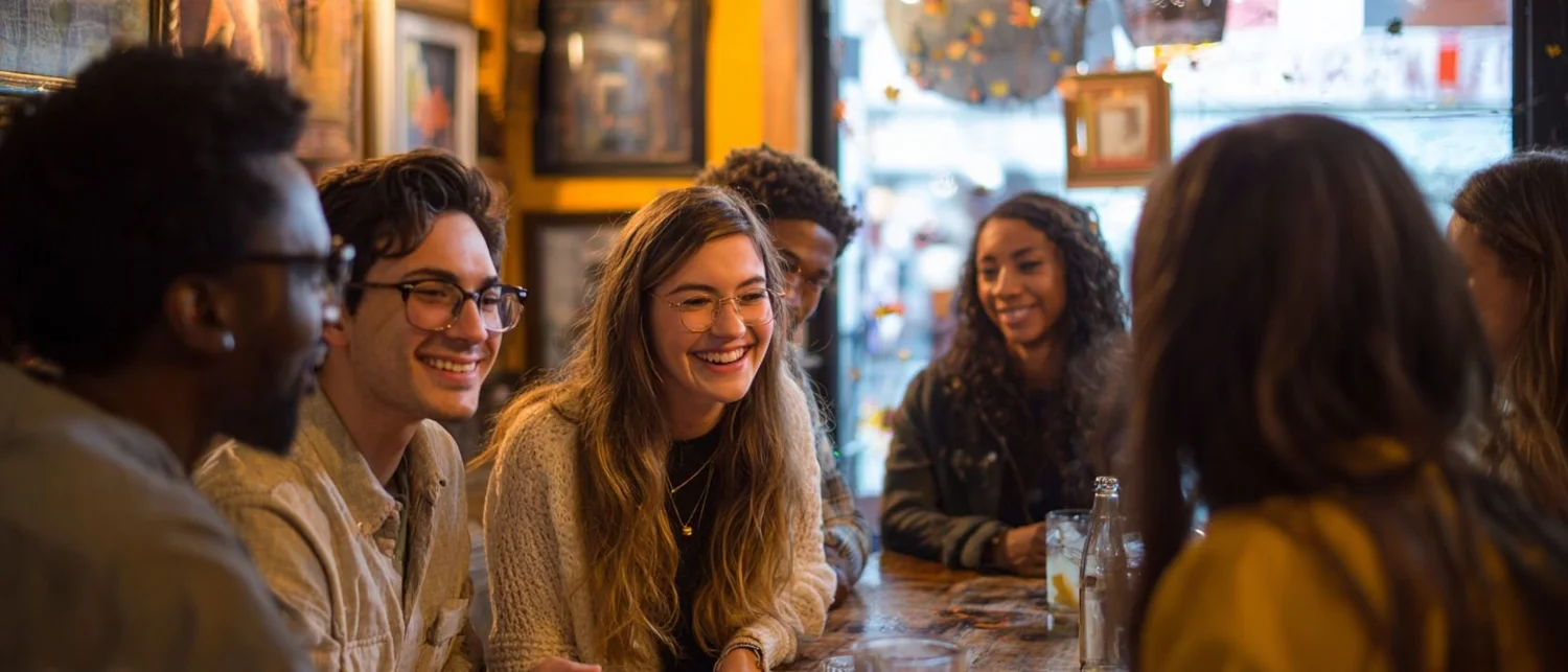 A mixed group at a cocktail party