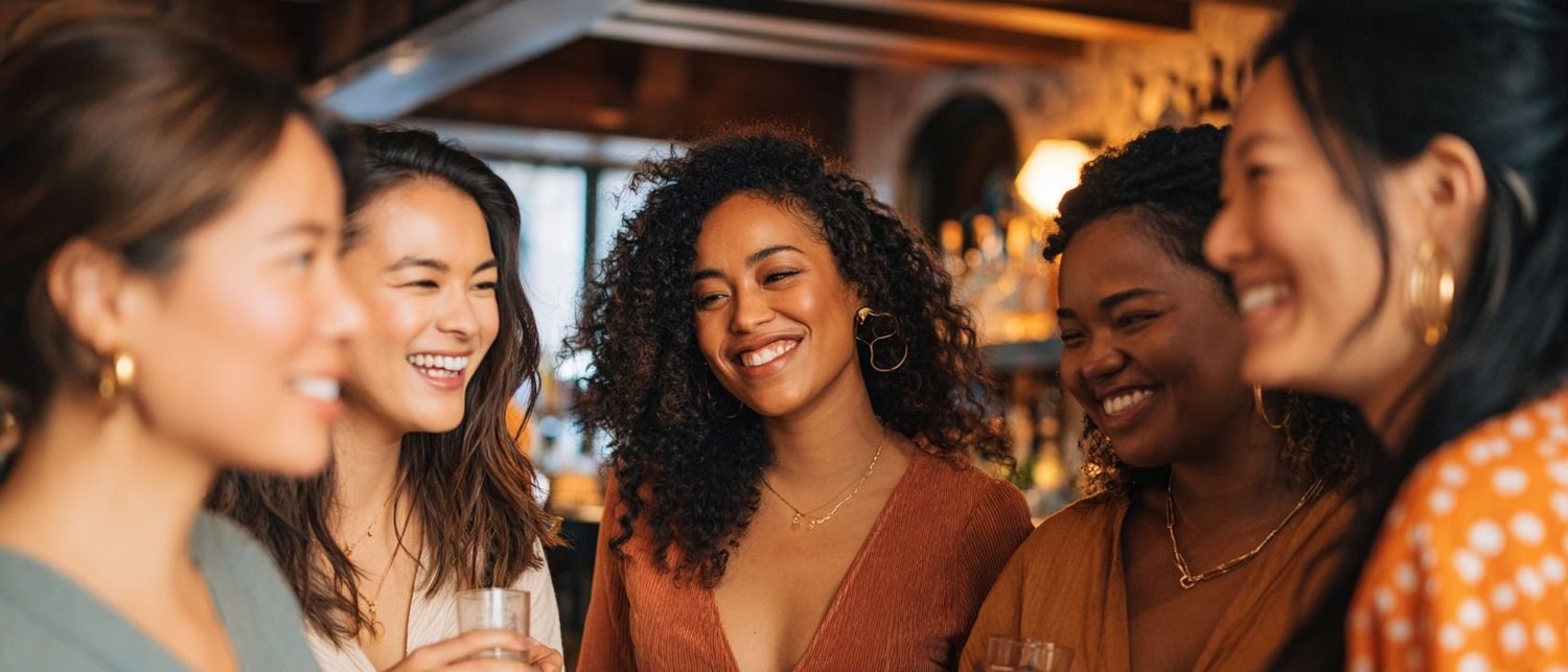 Friends enjoying cocktails at a private bar event