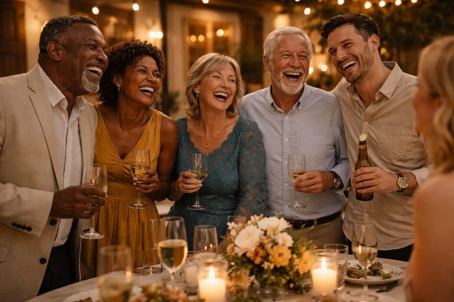 An engagement celebration at a private event space with warm lighting