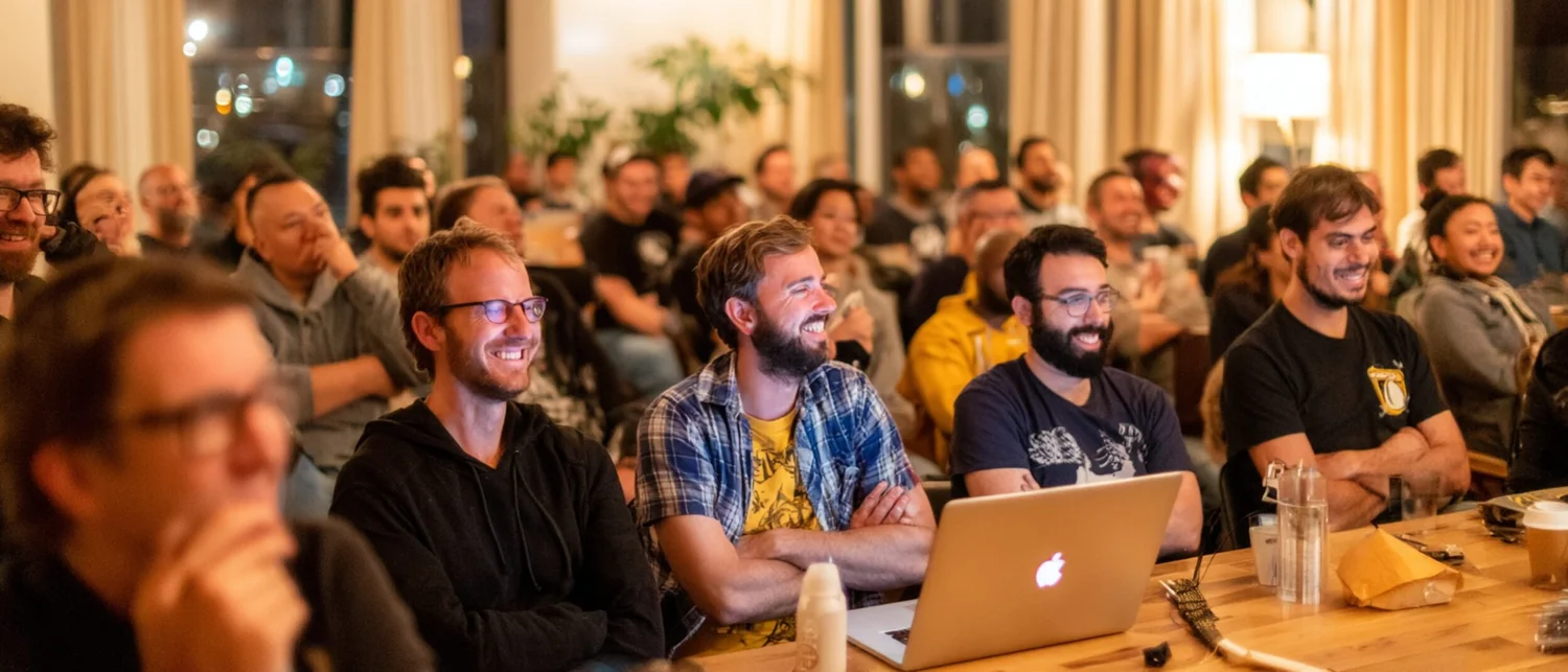 Team working together in a restaurant private room with natural light and coffee on the table