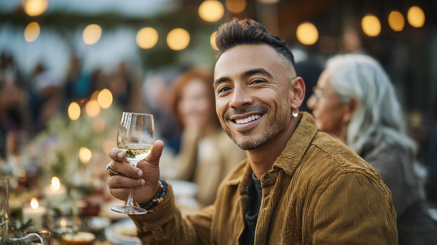 Guests raising a toast at a private dinner in a restaurant