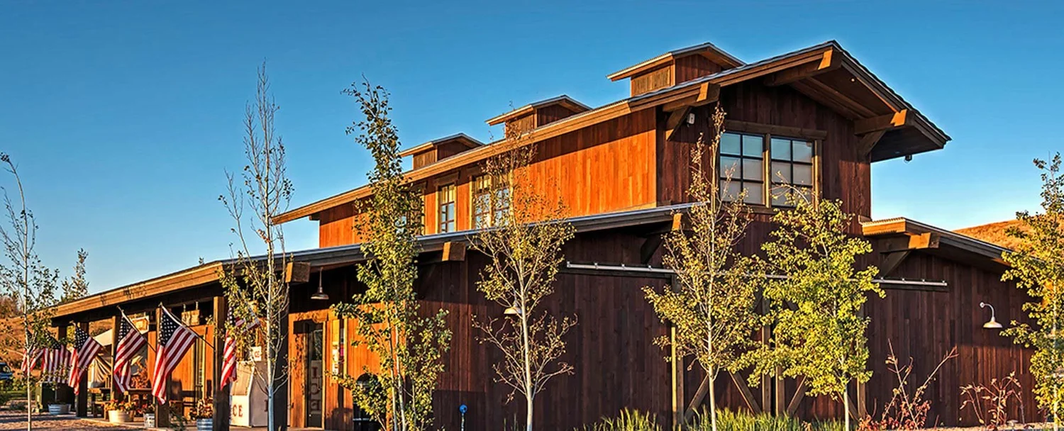 Exterior of the Conestoga Ranch lodge and communal gathering space