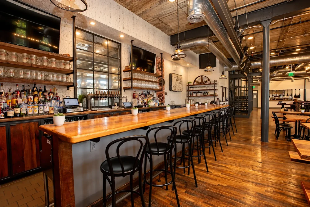 The long bar at Guilford Hall set for a cocktail reception