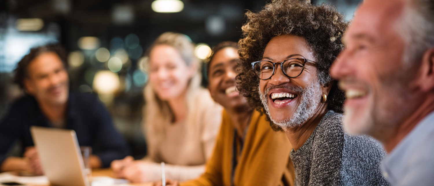 A lively event planning session between friends at a long table