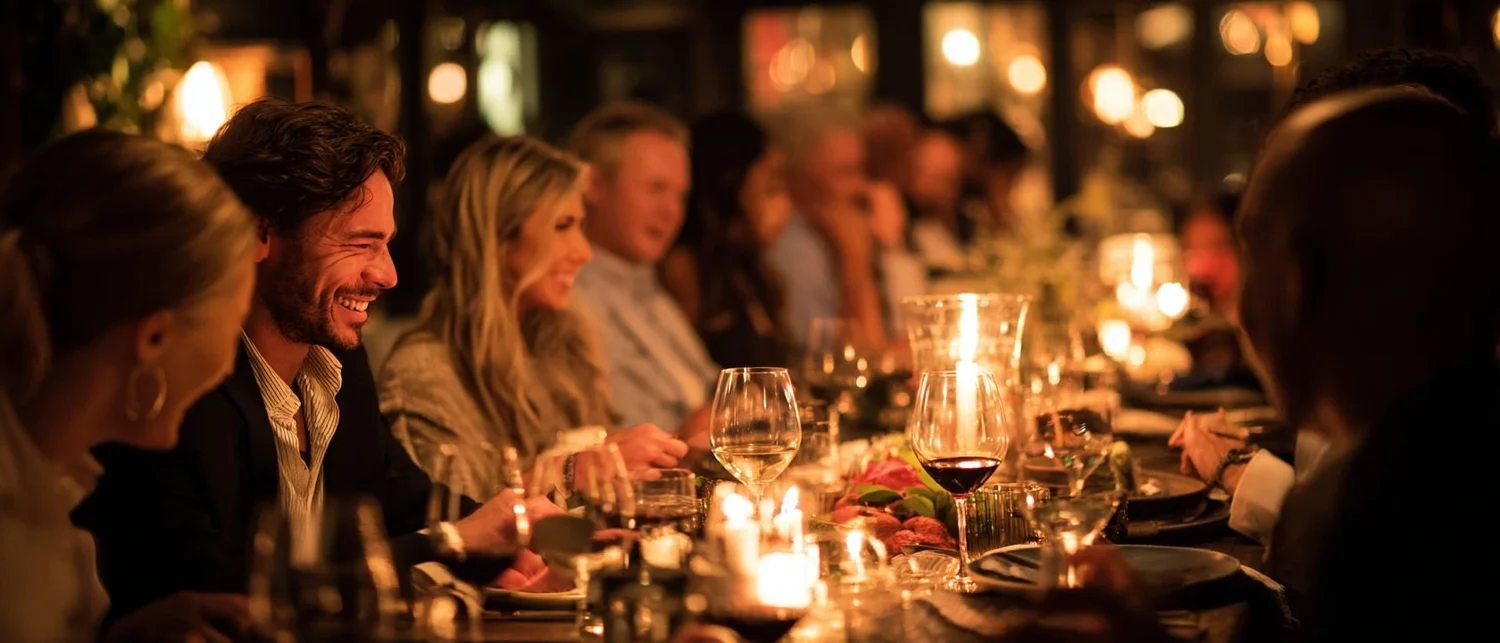 Guests at a formal cocktail reception in a private event space