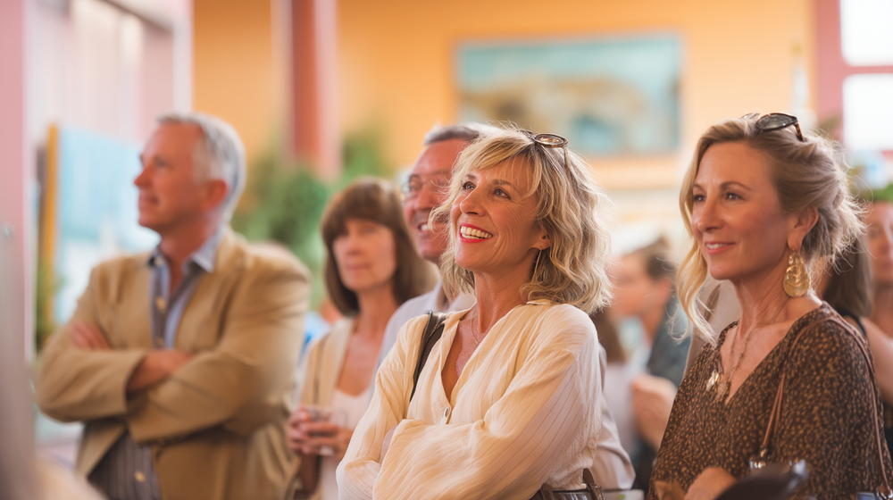 Guests standing and talking at an afternoon party