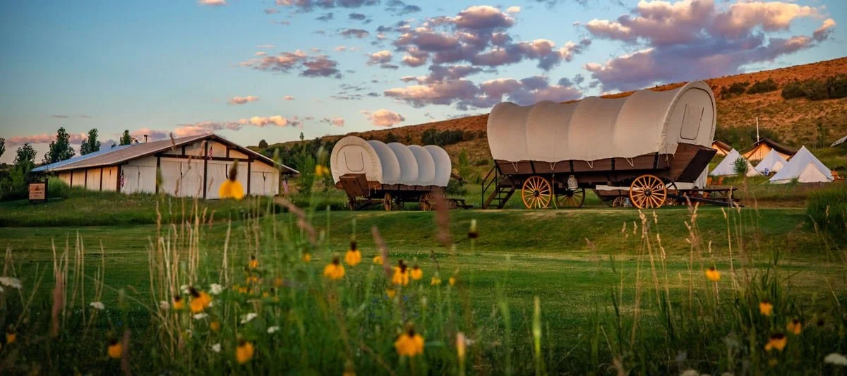 Conestoga Ranch covered wagon tent accommodation on the property