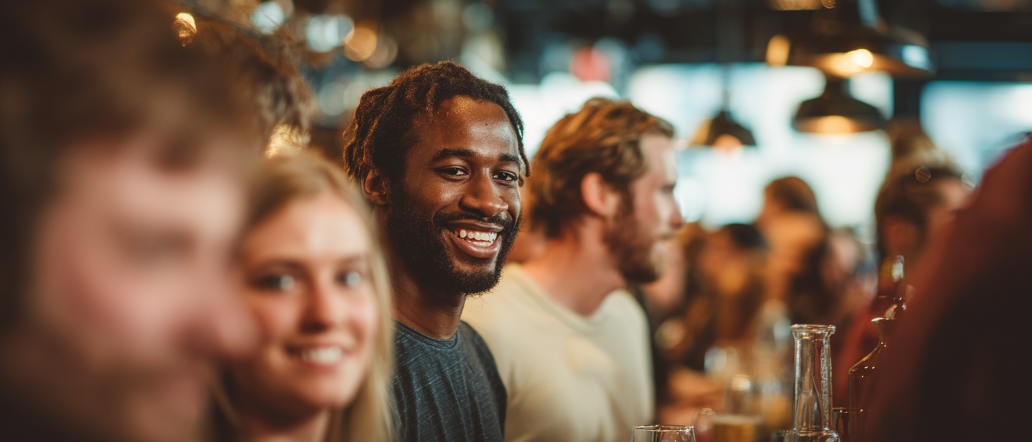 A lively private event inside a brewery