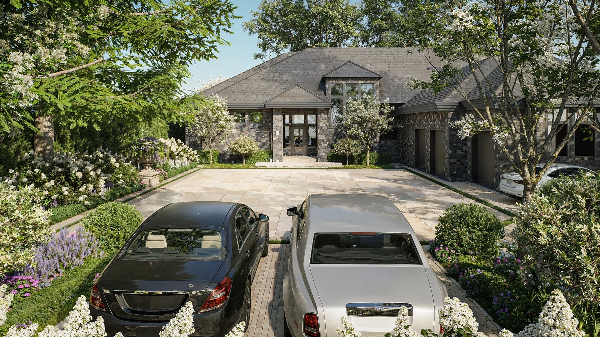 Photorealistic Exterior CGI Render — Luxury Stone House & Driveway Visualisation by DesignVis