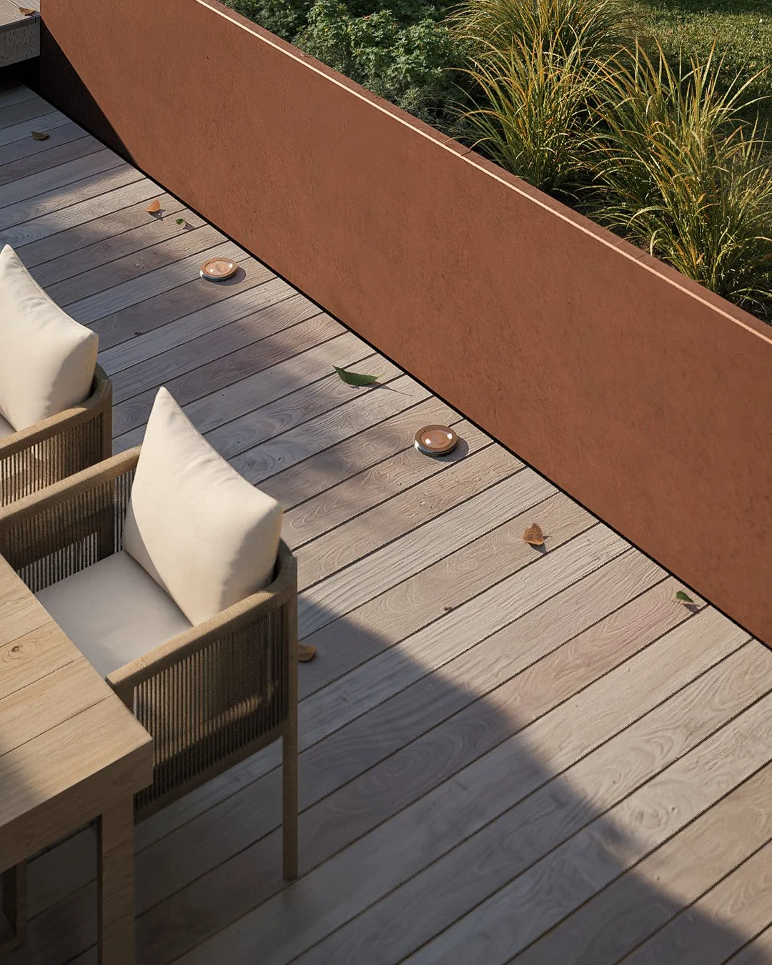 Corten steel planter and landscape decking