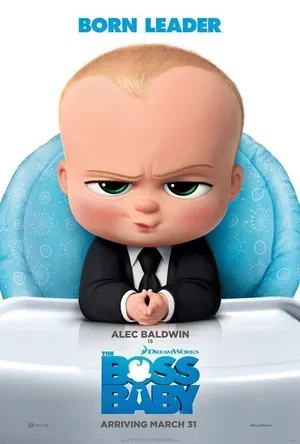 Animated baby character dressed as a boss in a suit, sitting at a desk with a serious expression, for the movie 'Boss Baby'