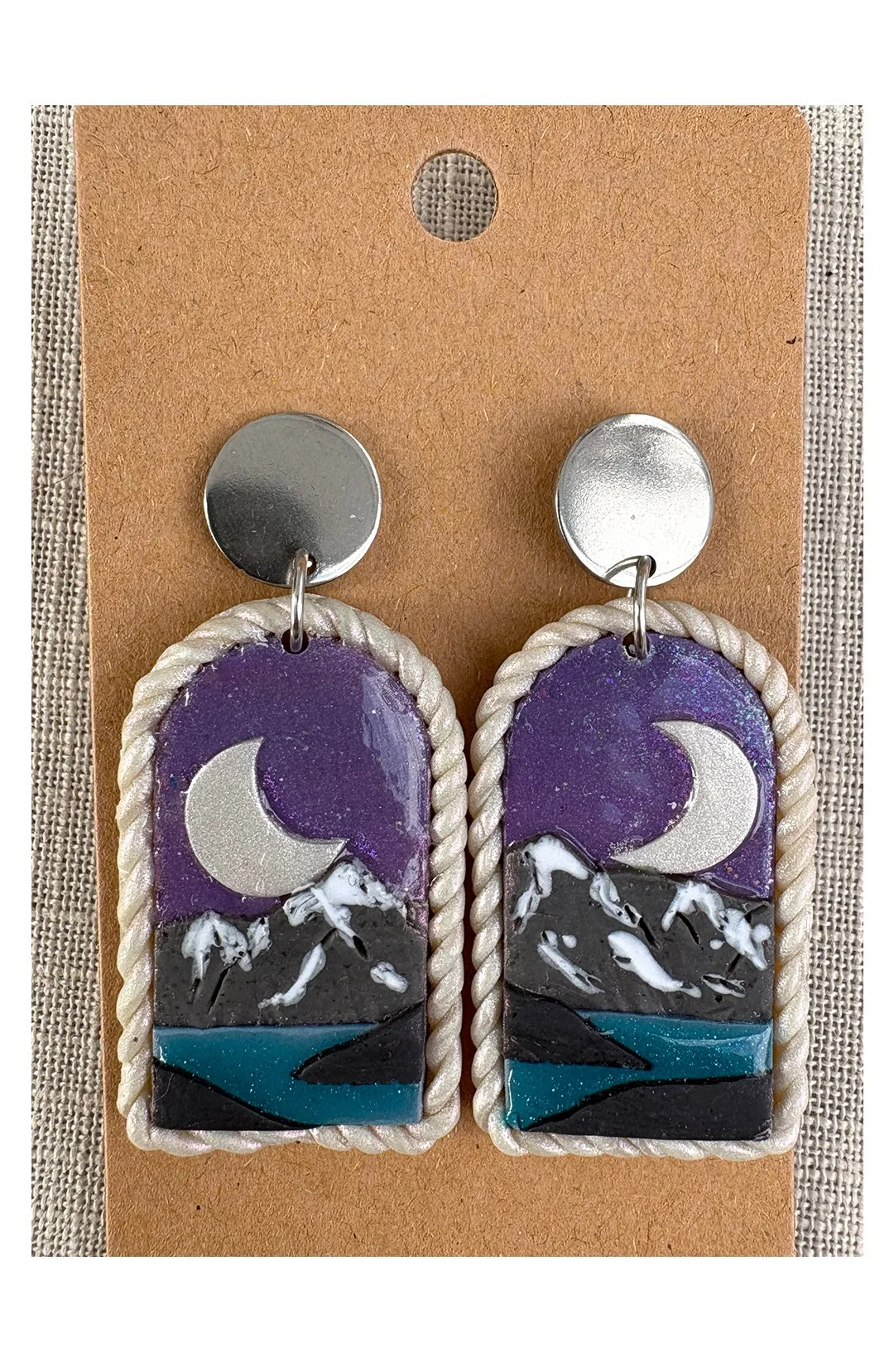 Silver moon night earrings