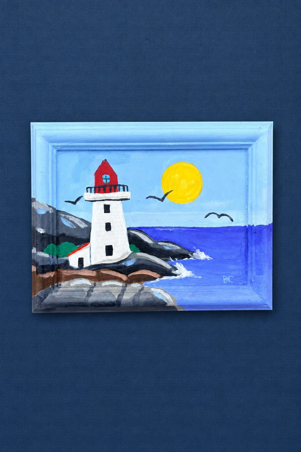 Lighthouse on the rocks - original painting - sm