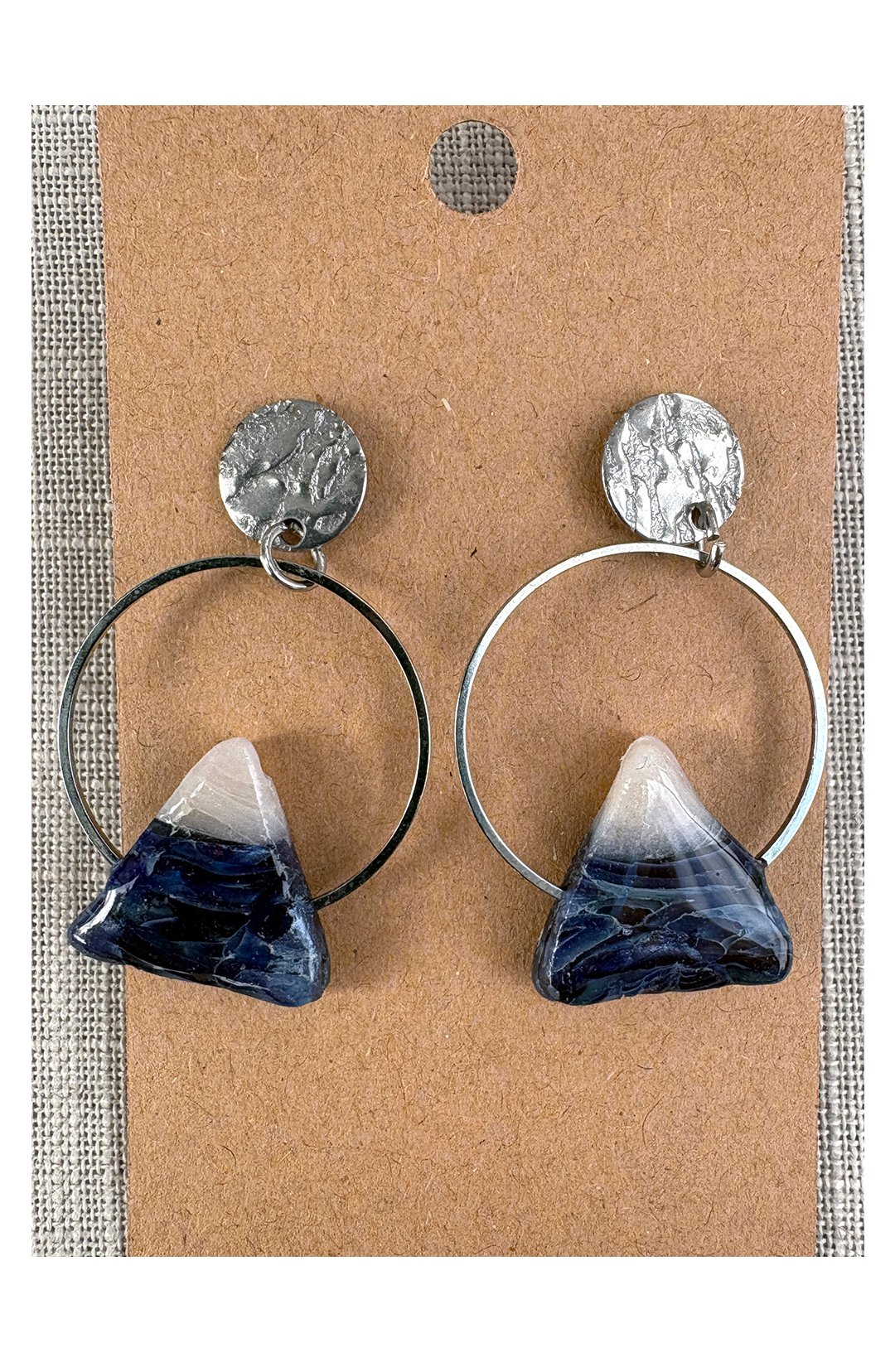 Blue mountain white top hoop earrings