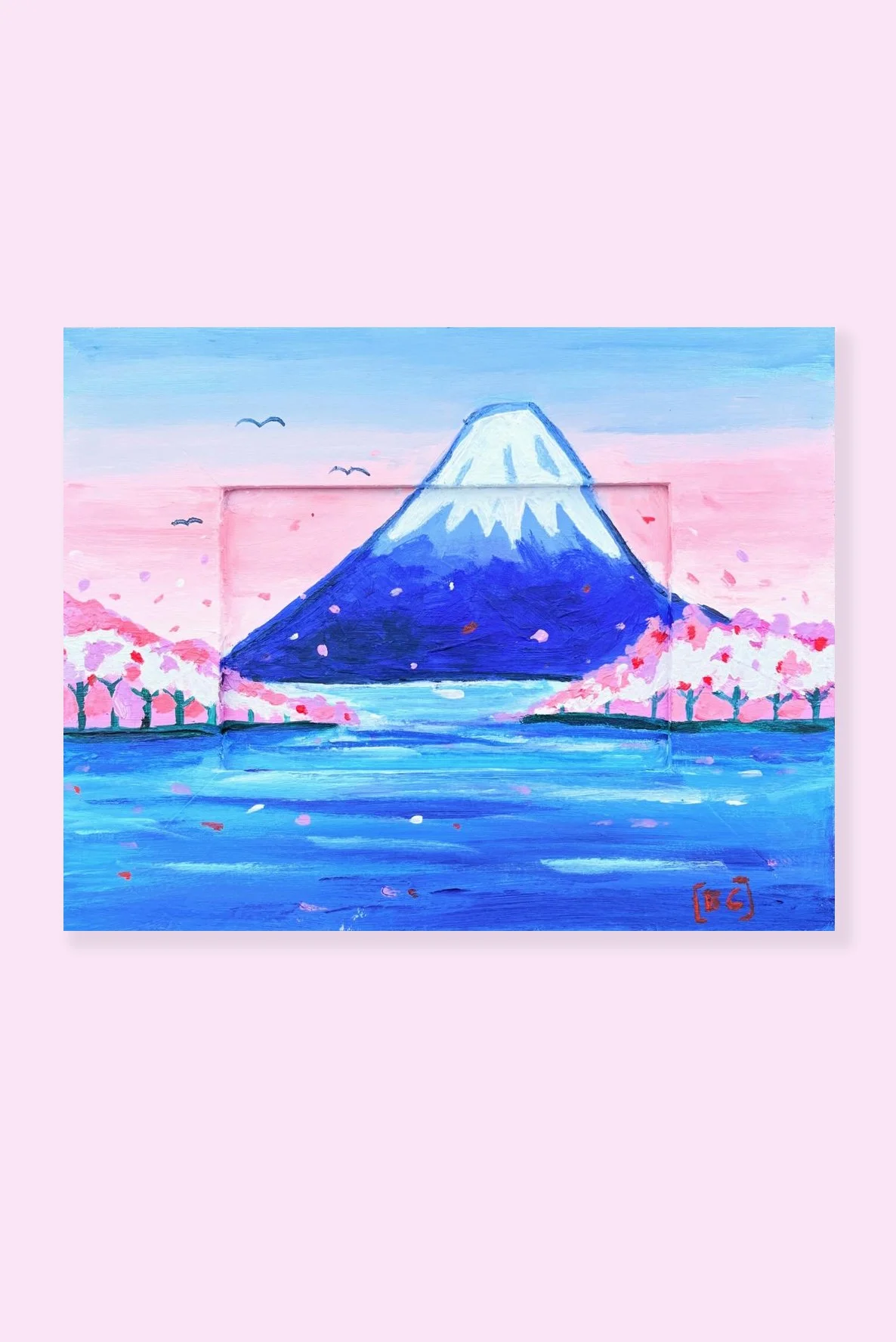 Fuji and cherry blossoms - original painting - sm
