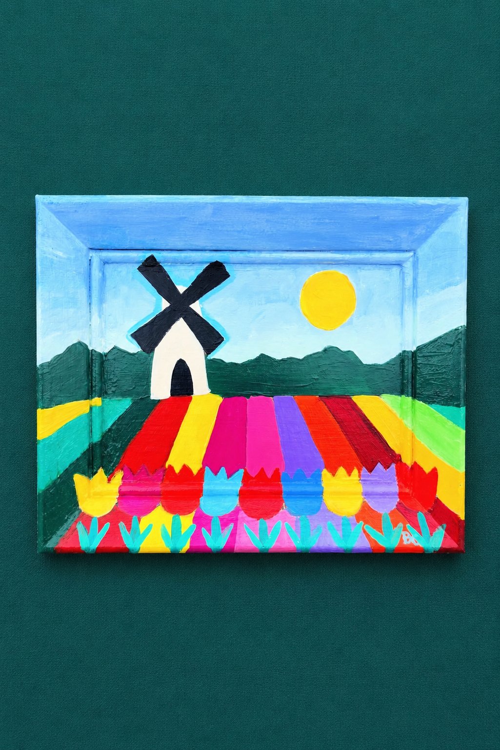 Tulips and windmill - original Painting - sm