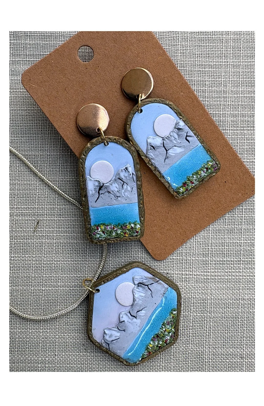 Full moon earrings and pendant