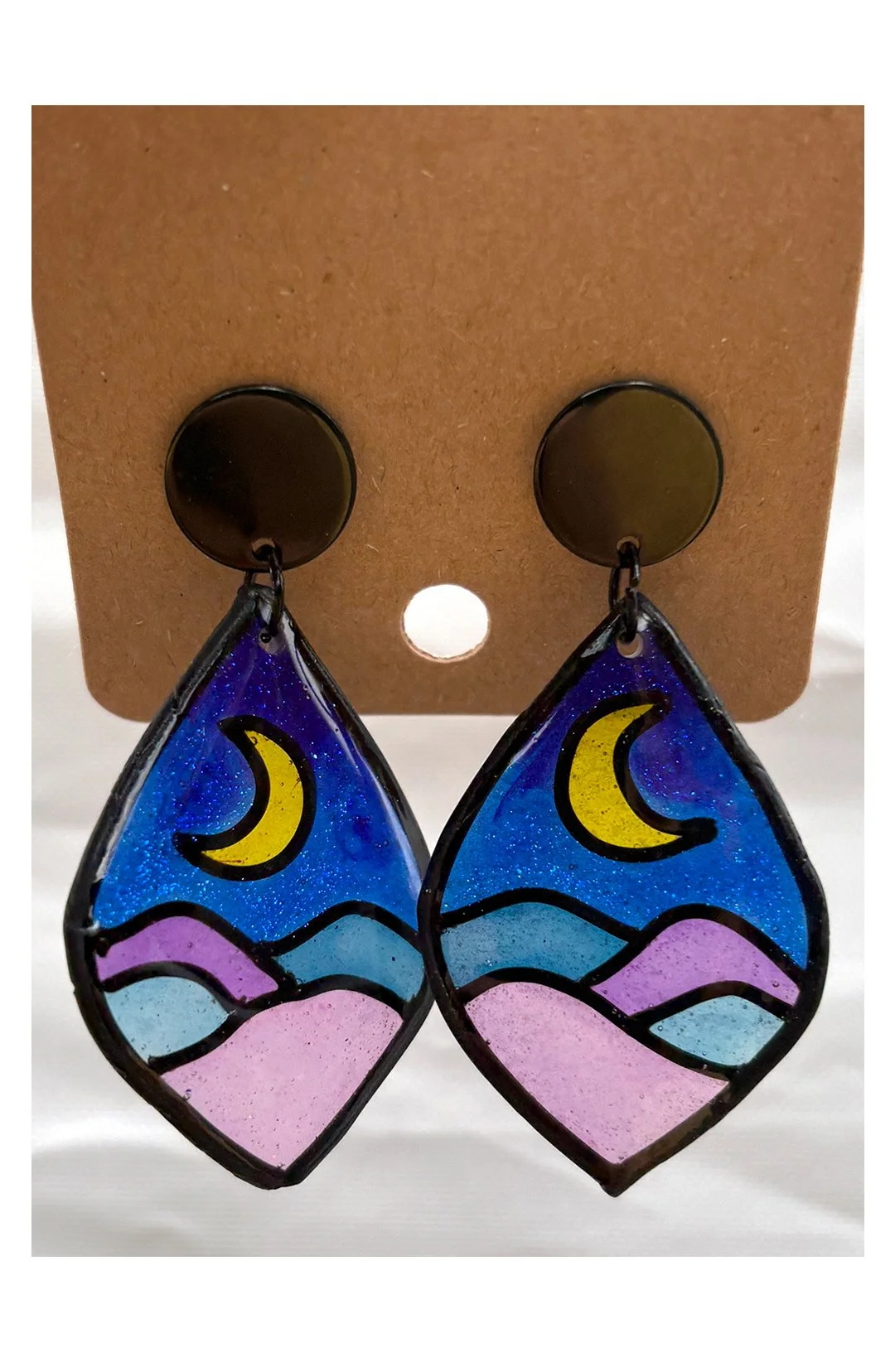 Crescent moon stain-glass earrings