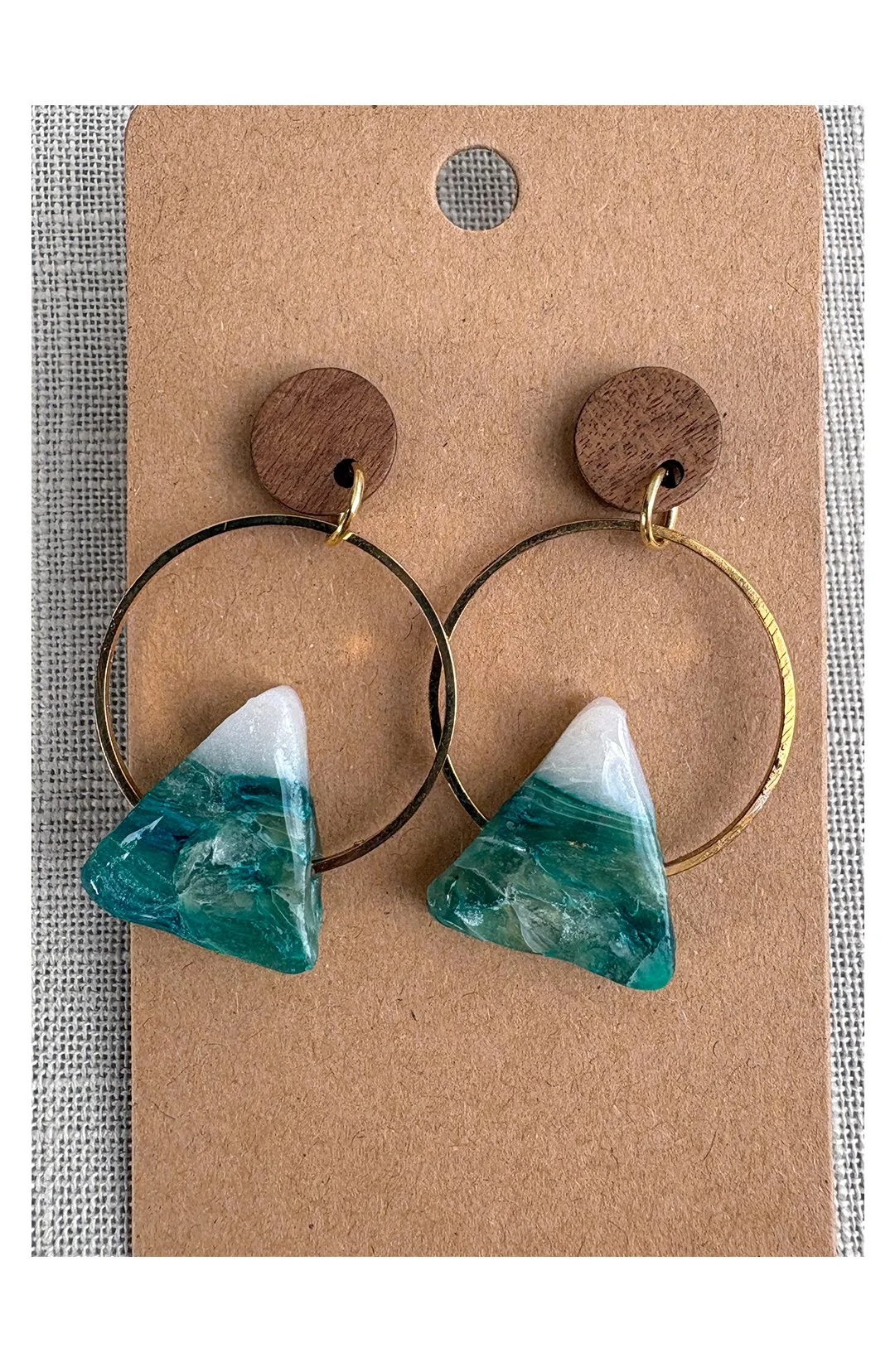 Green mountain white top hoop earrings