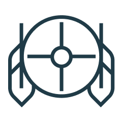 Icon of a rifle scope with crosshairs surrounded by a shield shape.