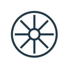 A black and white illustration of a wheel with no spokes.