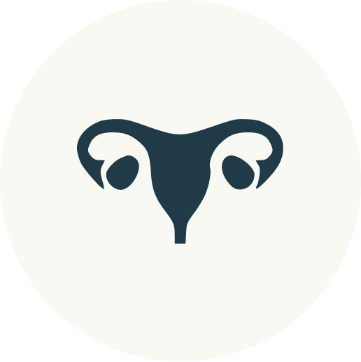 Minimalist icon of a uterus inside a white circle with a black border.
