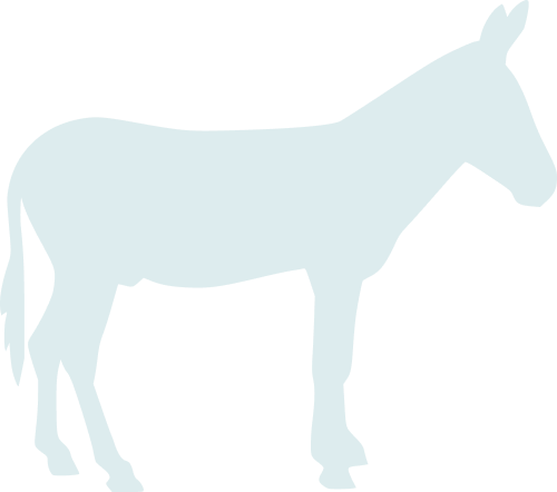 Silhouette of a donkey facing right.