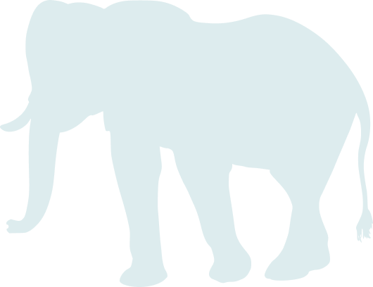 Silhouette of an elephant in light blue color.