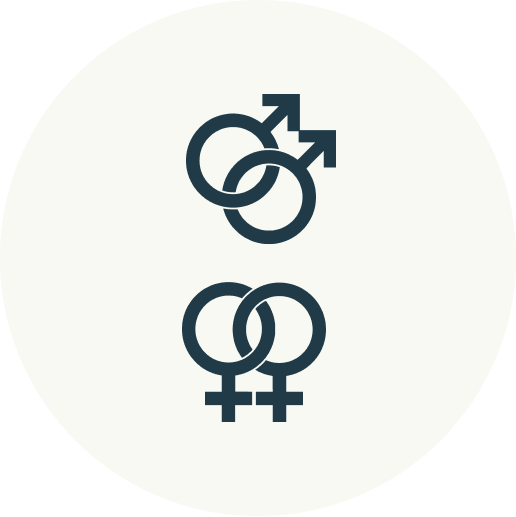 Icon representing male, female, and gender equality symbols interconnected.