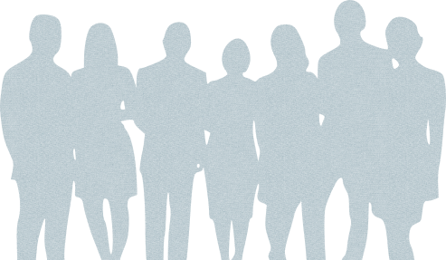 Silhouettes of eight women standing together in a group