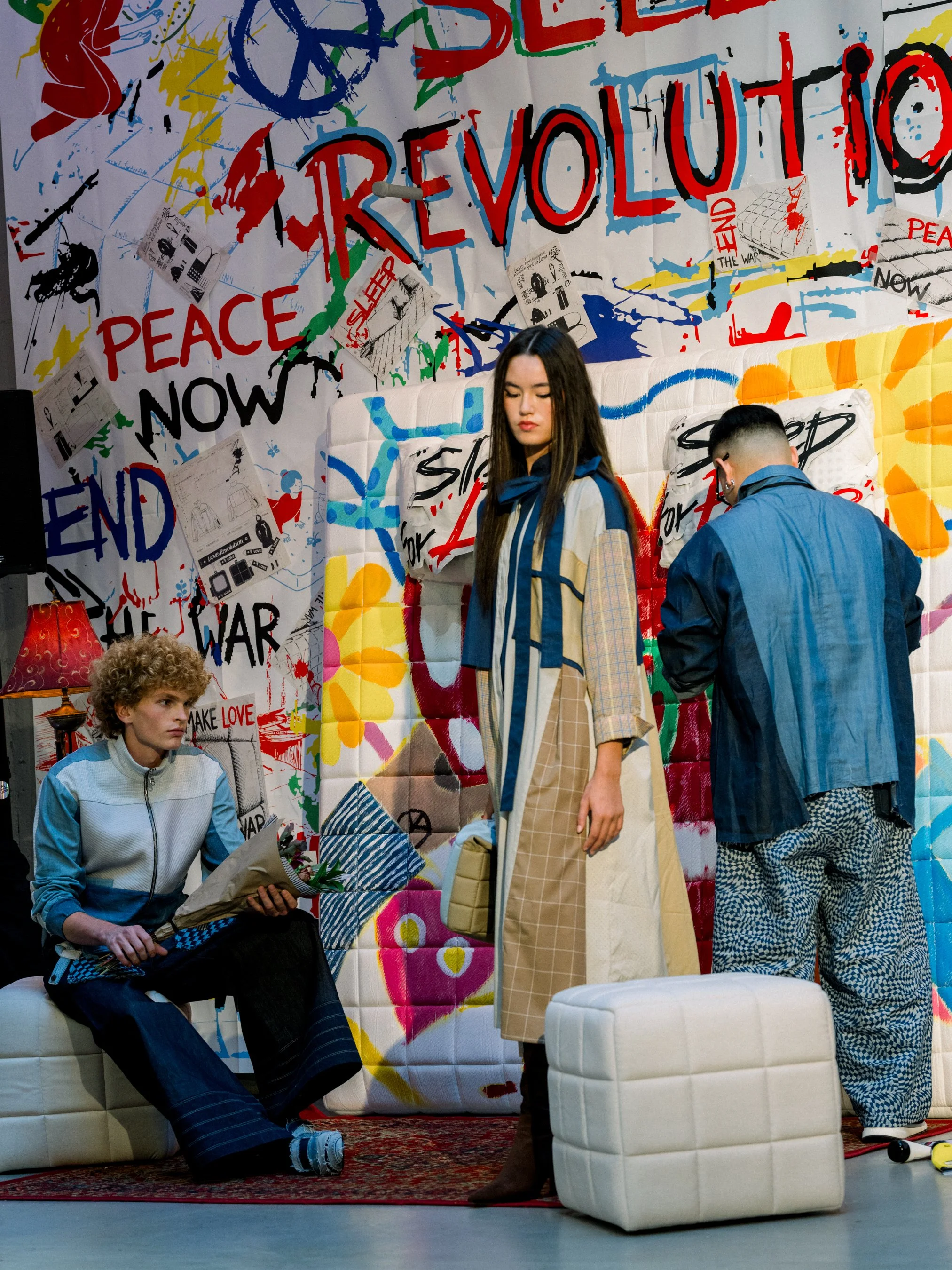 Models performing within the Sleepy Tofu vignette during Story Wear’s SS27 NYFW presentation.