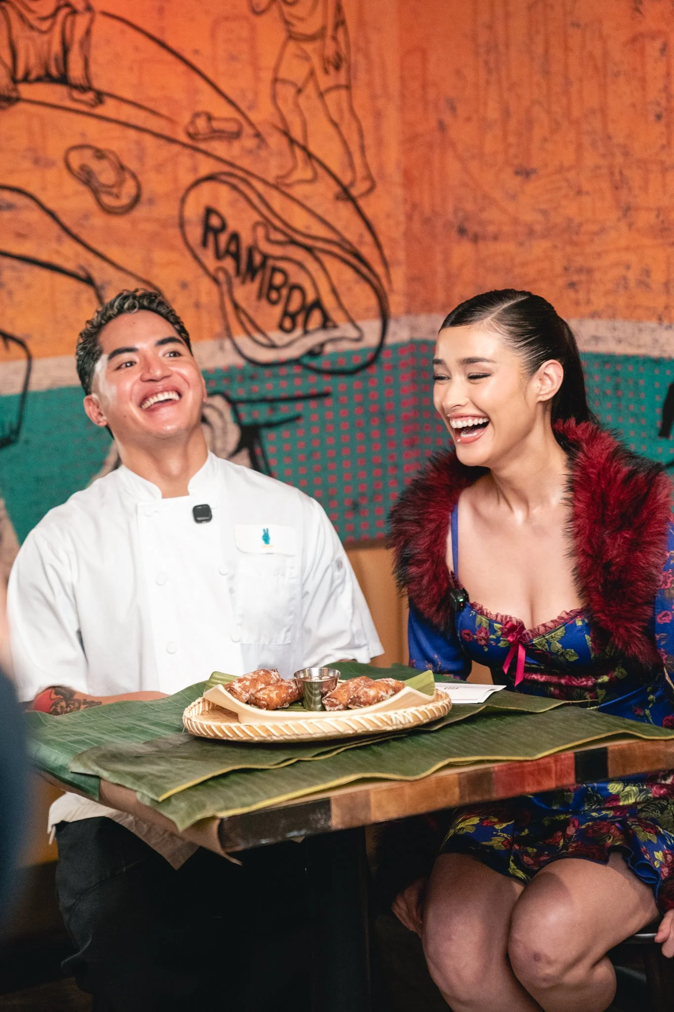Liza Soberano and Chef Vance Consignado filming content for the Forgotten Island event at Kalye NYC.