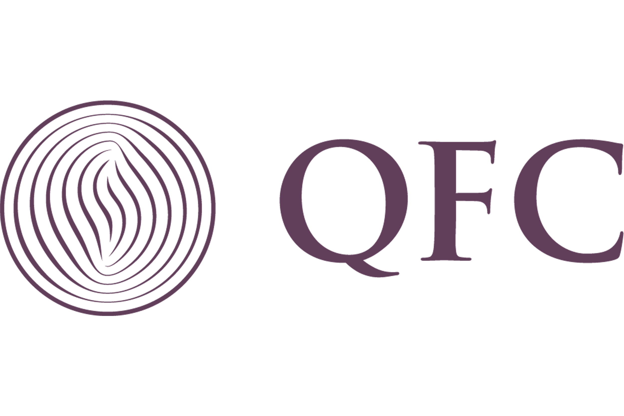 QFC logo with a purple fingerprint icon to the left and the letters QFC in purple on a transparent background