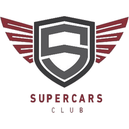 A logo with a shield and wing design, with the words "Super Cars" beneath it.