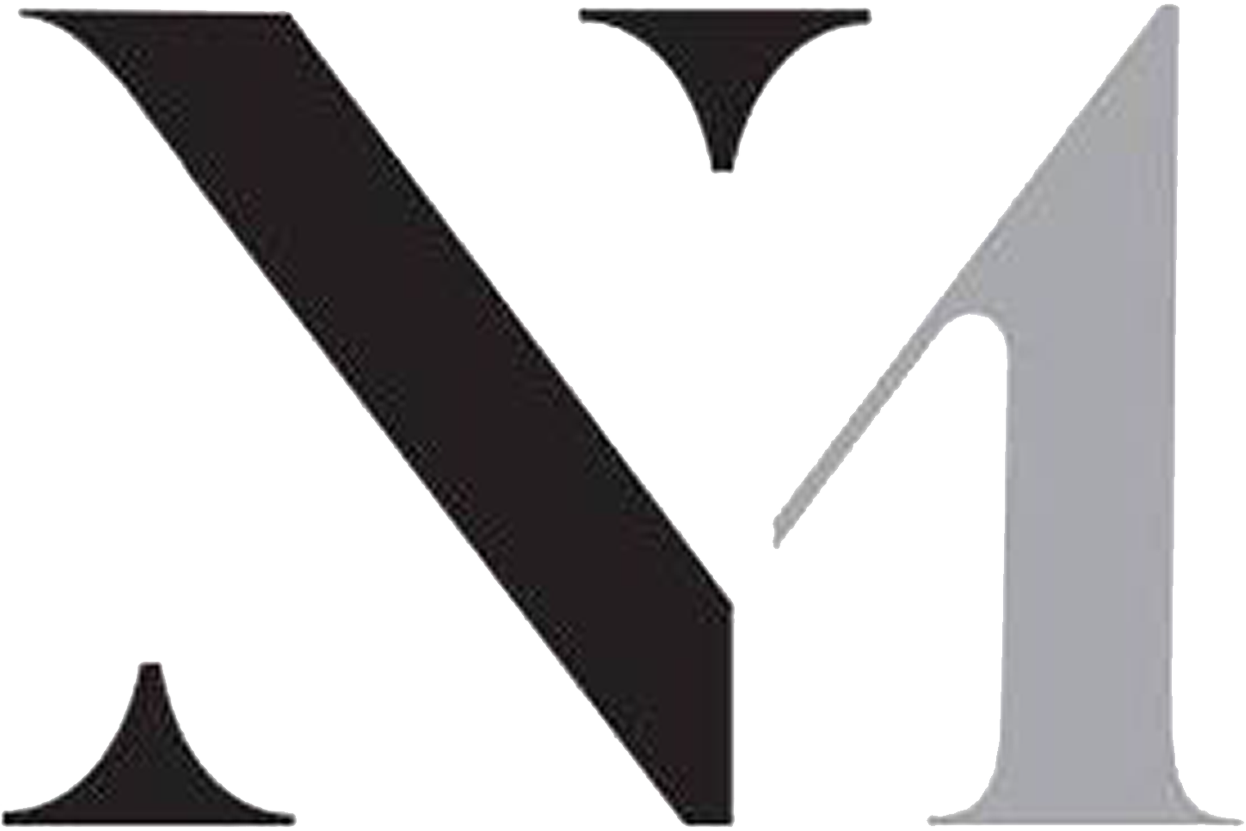 Close-up of a stylized letter 'M' in black, gray, and white with geometric shapes and shadows.