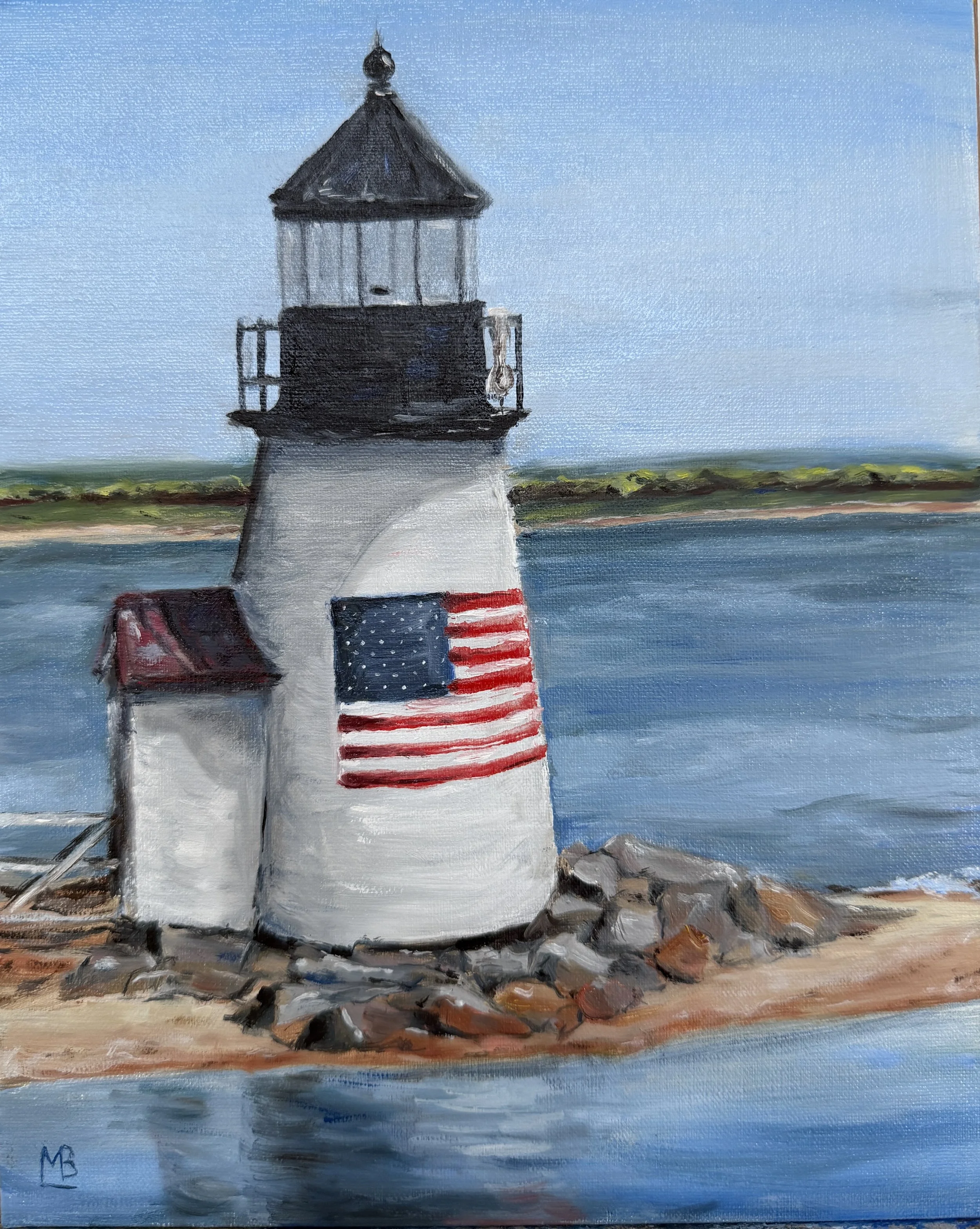 A special wedding gift - where the couple was engaged. Nantucket Light house Oil on board