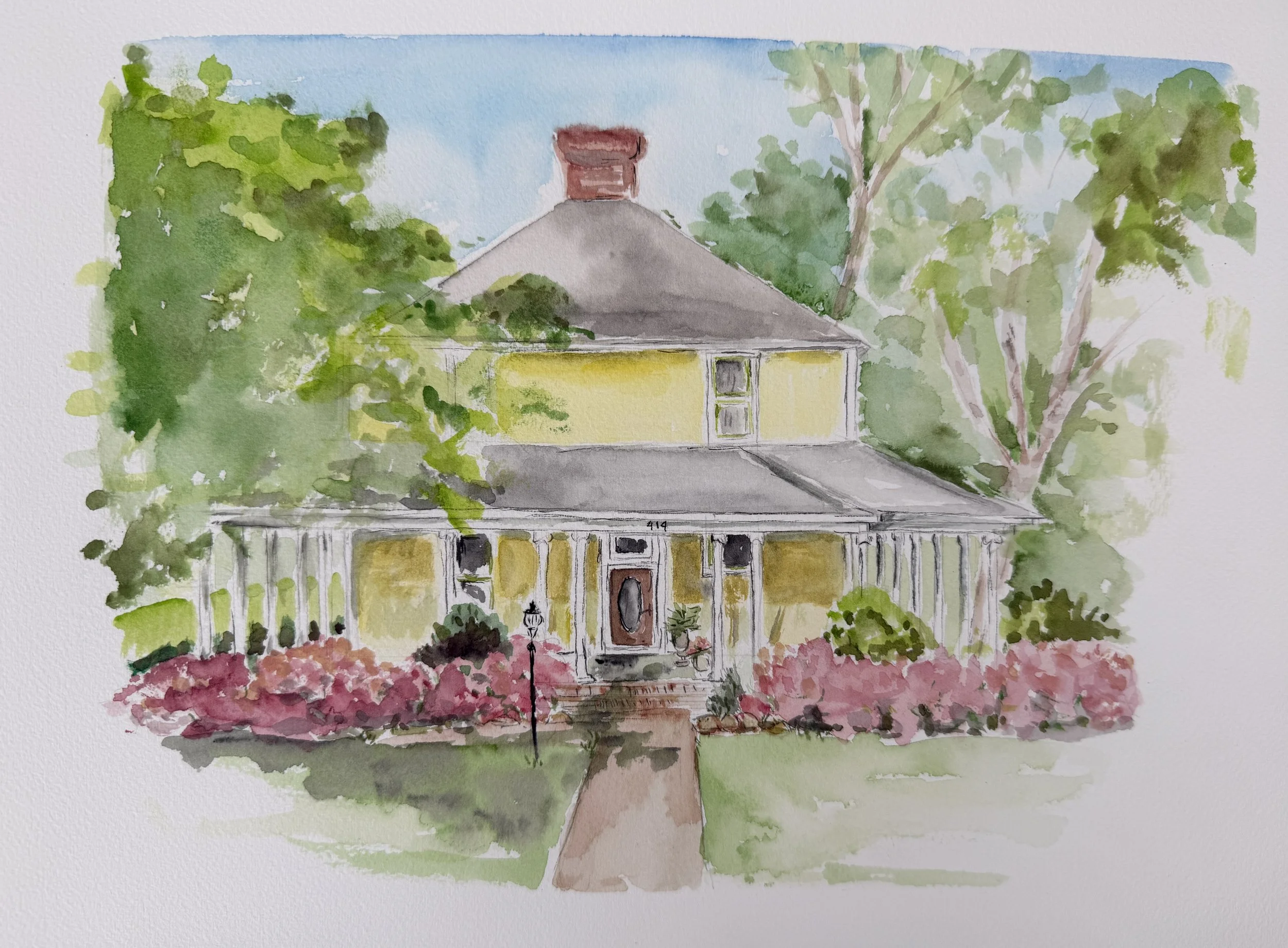 Watercolor commission gift of a friend's home