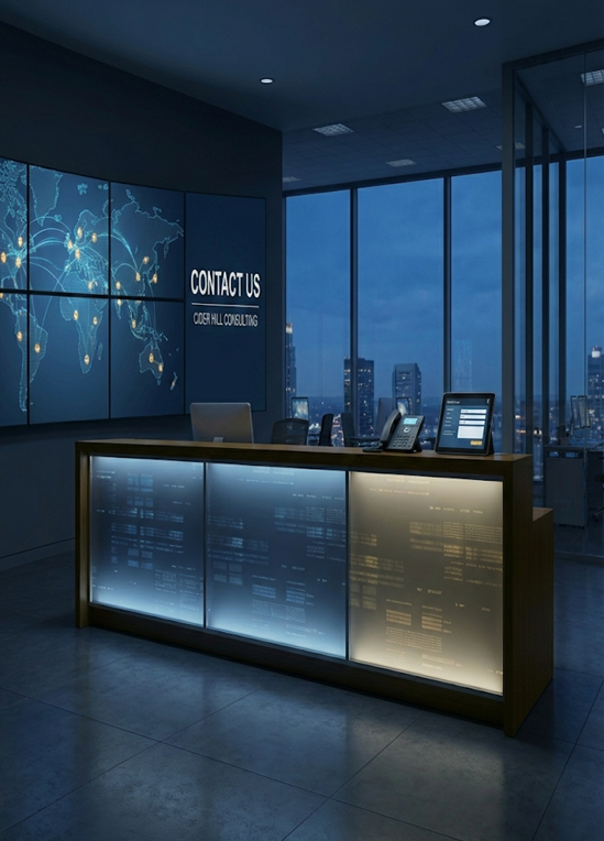 The Security Reception desk where you can contact Cider Hill Consulting.