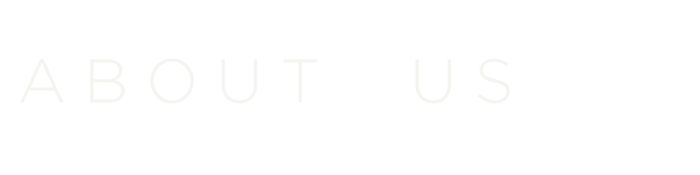 A black and white webpage header with the text 'ABOUT US' in large, thin letters.
