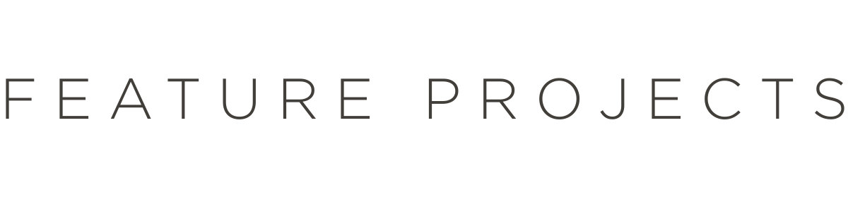 Feature Projects logo in black text with a large, abstract geometric shape above.