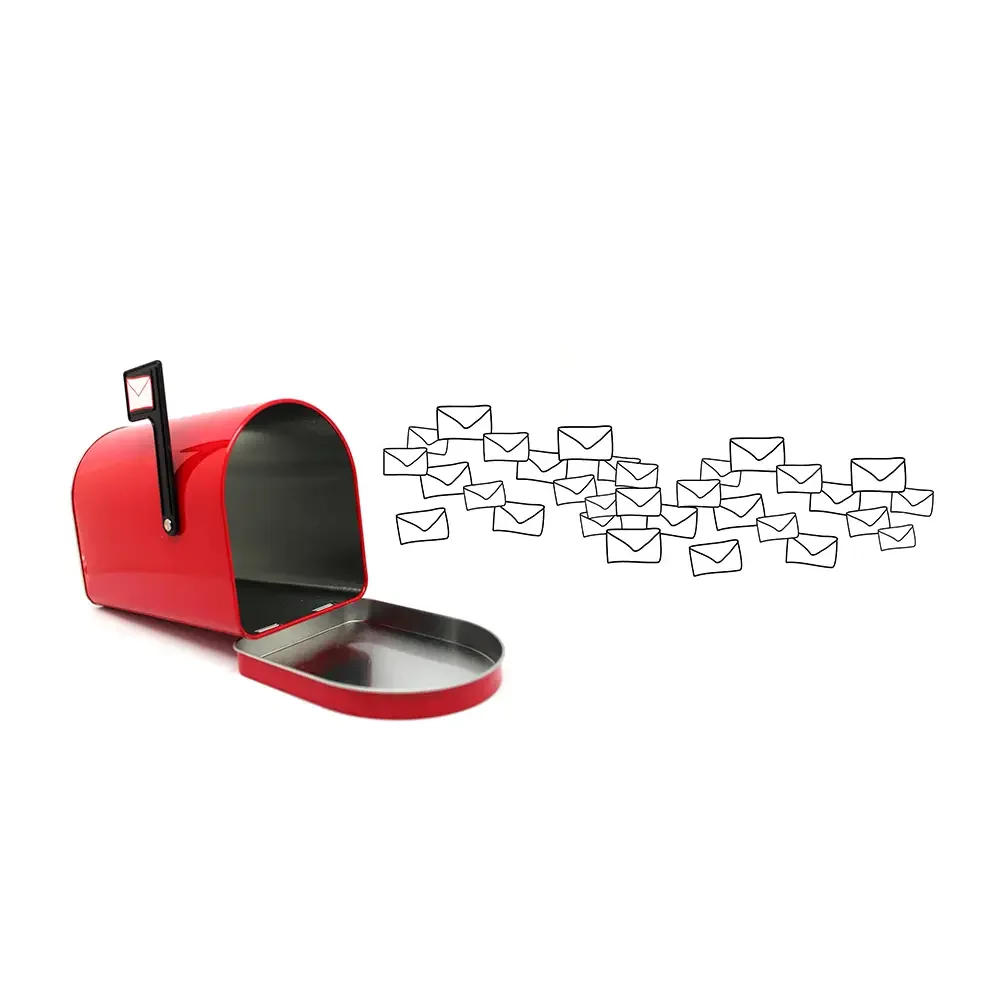 A picture of of mail flying into a mailbox, visualising the act of contacting us.